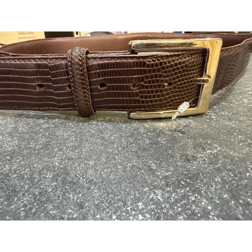 Torino Elite Ringmark Lizard Skin Belt Mens 36 Brown Exotic Leather Solid Brass